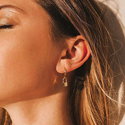 LOYATA Gold Huggie Hoop Earrings for Women Dangle Hoop Drop 14K Gold Plated Dainty Small Minimalist Cubic Zirconia Jewelry Gift… - style: Gold Lock