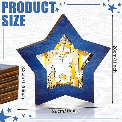 Bucherry Wooden Nativity Scene Christmas Tabletop Ornament,Blue White - style: Blue White