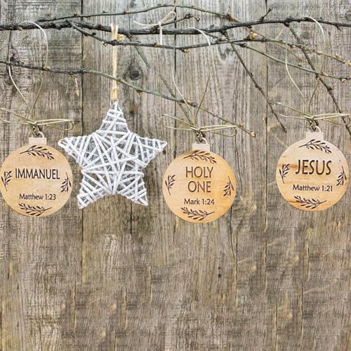 25 Pack Names of Jesus Ornaments, 5 cm / 2 inch Diameter | Name of Jesus Advent, Wood Hanging Ornaments with Savior Names, Ornaments for Christmas Tree Decor