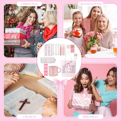 Reallnaive 25 Pcs Bible Study Journaling Kit for Women Christian Gift, Pink - color: Pink, style: Bible verse
