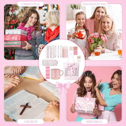 Reallnaive 25 Pcs Bible Study Journaling Kit for Women Christian Gift, Pink - color: Pink, style: Bible verse