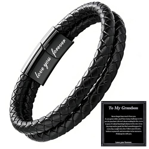 Christian Bracelet for Men, Bible Verse Leather Cross Gift for Men - color: A-To My Grandson-You Are Never Alone-Love You Forever