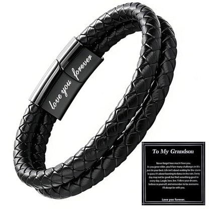 Christian Bracelet for Men, Bible Verse Leather Cross Gift for Men - color: A-To My Grandson-You Are Never Alone-Love You Forever