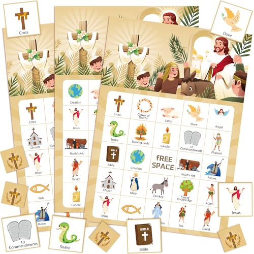 Bible Bingo Game, 38pcs Biblical Party Favors Set Including Bible School Bingo Cards for Religious Party Decorations Biblical Party Decorations