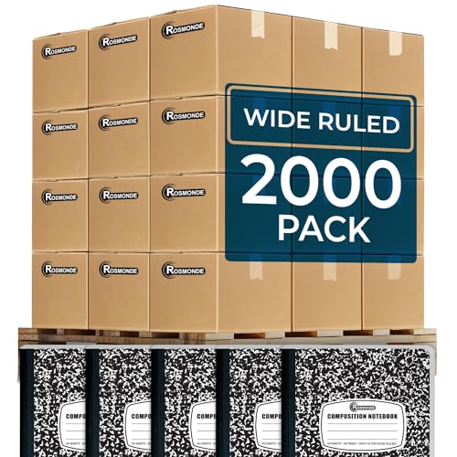 Rosmonde 2000 Pack Composition Notebooks Bulk, Wide Ruled, Black Marble - size: 2000 Pack