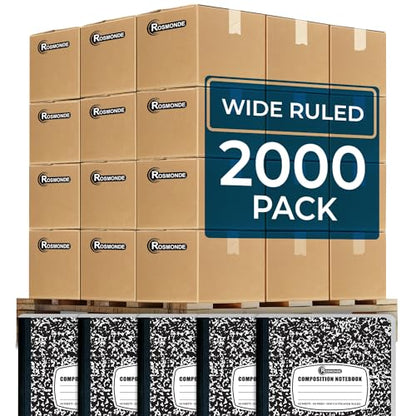 Rosmonde 2000 Pack Composition Notebooks Bulk, Wide Ruled, Black Marble - size: 2000 Pack