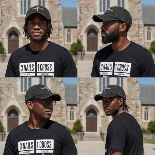 Three Nails Cross Christian Hats, Embroidered Baseball Caps for Adults - color: Black White With Text