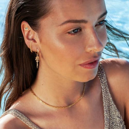 MYEARS Women Earrings Gold Huggie Hoop Dangle Drop 14K Gold Plated Small Simple Hypoallergenic Everyday Jewelry - style: Eye & Spike Link