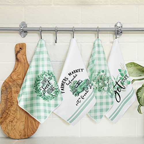 Boyiee 6Pcs Eucalyptus Green Kitchen Towels for Farmhouse Decor - color: Eucalyptus