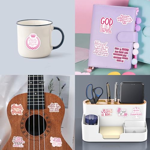 110Pcs Bible Verse Stickers Pack, Inspirational Christian Stickers for Teens Adults, Vinyl Waterproof Sticker for Water Bottle Laptop Scrapbook Journal Party Supplies(Pink)