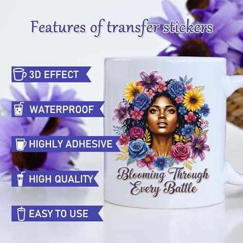 Rngmsi UV DTF Cup Wrap - 20 Pcs Motivational Black Women UV DTF Stickers, Inspirational Affirmation Prayer Themed Waterproof UVDTF Transfer Decals for 16 oz Glass Cups Mug DIY Crafts - style: Motivational Black Women