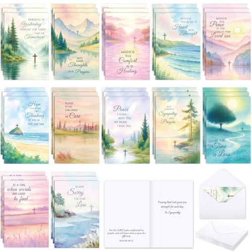 Motiskyy 36 Pcs Christian Sympathy Cards with Envelopes, Watercolor Designs