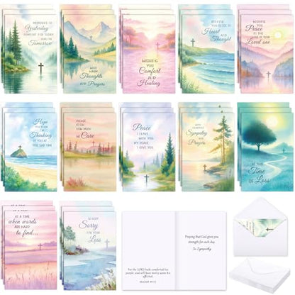 Motiskyy 36 Pcs Christian Sympathy Cards with Envelopes, Watercolor Designs