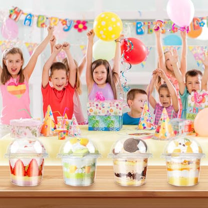 Jnnzzggu 100Pcs Disposable Plastic Cups,8Oz Parfait Cups with Dome Hole Lids,Disposable Snack Bowls for Cake,Fruit,Parfait,Pudding,Jello Shot,Coffee,Ice Cream - size: 100pcs 8oz