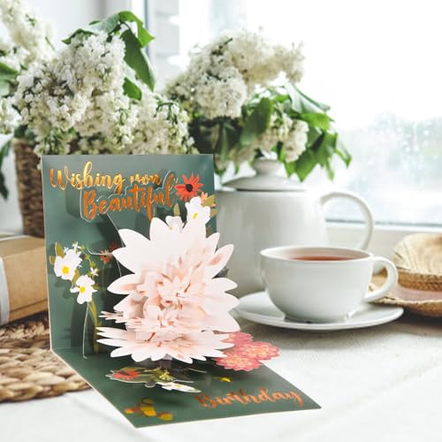 3D pop-up Women birthday greeting card - color: Birthday Flowers2