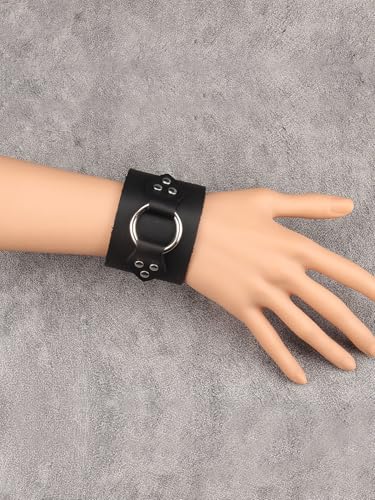 GelConnie Punk Leather Cuff Bracelet Adjustable Straps Wrap Bracelets Arm Armor Cuff Gothic Leather Wristbands for Men, Women - color: MLPB105-Black