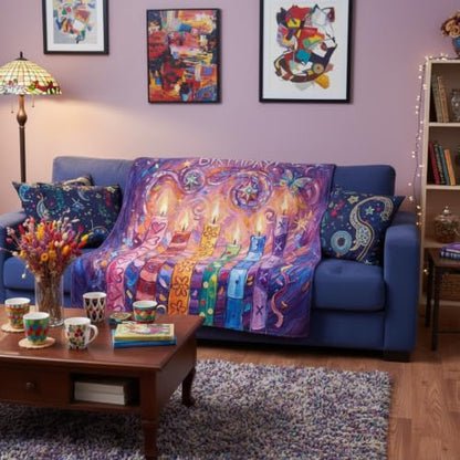 Happy Birthday Throw Blanket 50x60 Inch Colorful Birthday Candles Butterflies Stars Vibrant Soft Cozy Birthday Gift for Women Kids - color: Happy Birthday 7