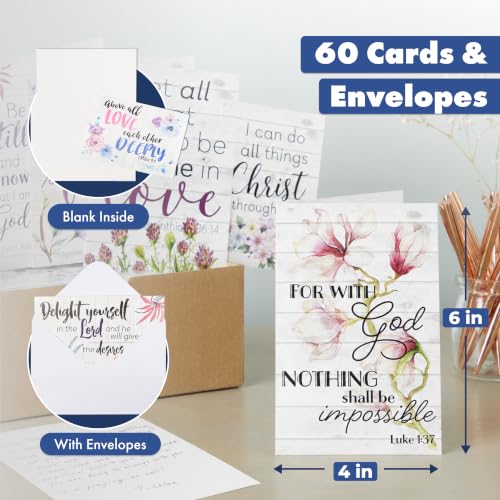BEST PAPER GREETINGS Inspirational Cards with Envelopes - 60 Pack, 4 x 6 in, 6 Floral Designs - Christian Greeting Cards with Scripture Encouragement & Bible Verse Notes - size: 60-pack