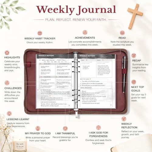 Ospelelf Refillable Prayer Journal with Leather Red 6 Ring Binder 3-Month - color: red