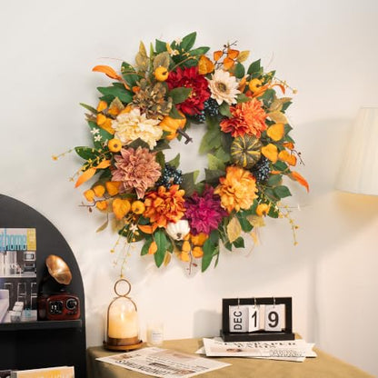 Fall Wreaths for Front Door 24 Inch, Rustic Farmhouse Harvest Autumn Wreath