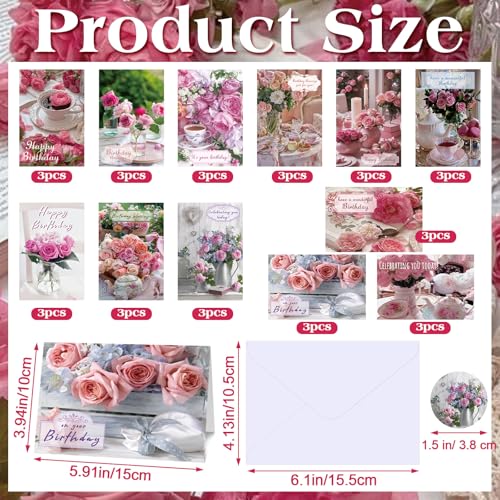 Feifeiya 36 Set 4 x 6'' Christian Birthday Cards Religious, Flower and Vase