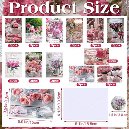 Feifeiya 36 Set 4 x 6'' Christian Birthday Cards Religious, Flower and Vase