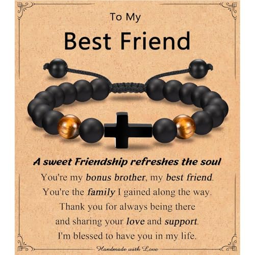 Leyung Cross Bracelet Gifts for Boys, Easter Basket Stuffers Baptism Gifts - color: Friend