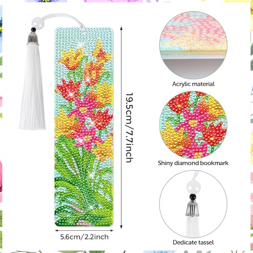 8 Pieces Christian Bible Verse Diamond Art Bookmarks 5d Christian Beaded Bookmark Acrylic Tassel Bookmark for DIY Making Beginners Adults Arts Craft Supplies (Floral-1) - color: Floral-1