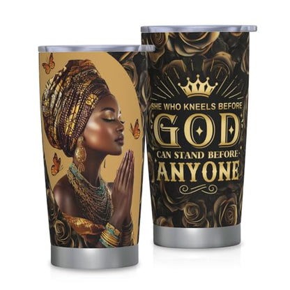 Christian Gifts for Women Faith Tumbler 20oz, African American Black Women Inspirational Religious Stainless Steel Travel Mug, Spiritual Bible Prayer Birthday Gift - color: Black-Christian