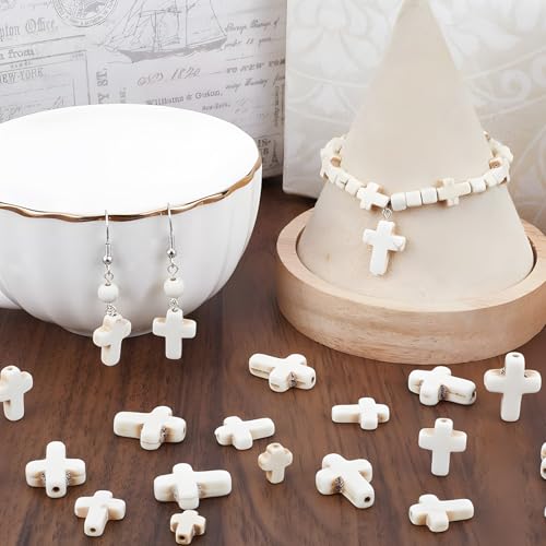 100Pcs White Turquoise Cross Gemstone Loose Spacer Beads for Jewelry Making - color: White Cross 12x16mm