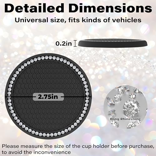 BFXM 2 PCS Bling Cup Holder Coasters for Car 2.75 inch (White Diamond) - color: Black+Bling White
