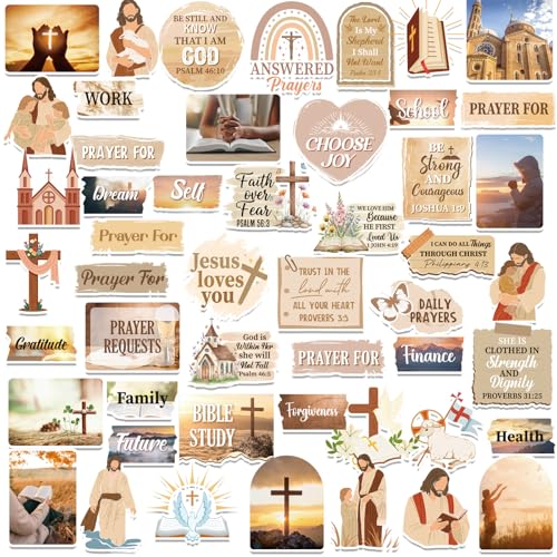 50 Pcs Prayer Board Supplies, Brown Christian Jesus Prayer Board Vision Board Stickers for Women Man, Inspirational Bible Verse Stickers for Water Bottle Laptop Scrapbooking Decals - color: Christian