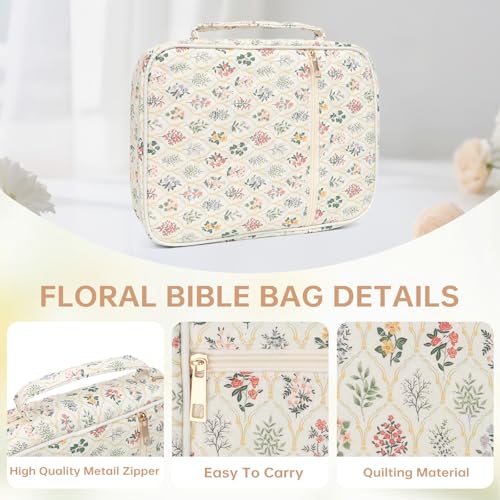 Bible Bag Cover Case for Women Study Supplies Kit Church Book Holder - color: Wildflower Meadow