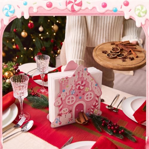 Nuogo Pink Gingerbread House Napkin Holder Christmas Metal Tissue Dispenser - style: Gingerbread House