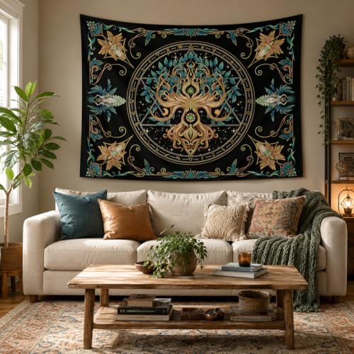Tree of Life Tapestry, Boho Celestial Wall Decor, 39.37x29.92 in - color: Black, size: 39.4"L x 29.9"W
