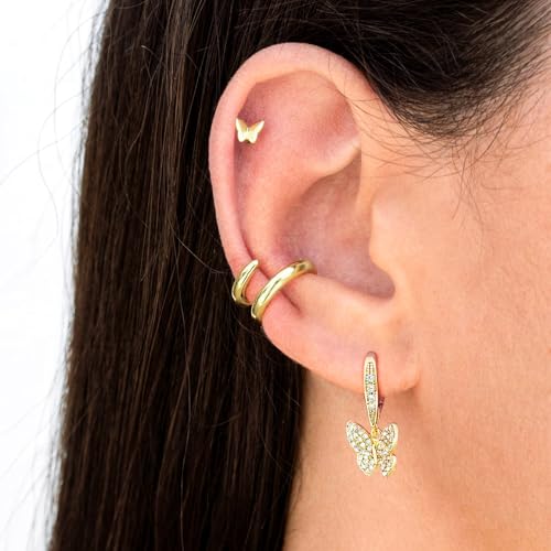 14K Gold Earring Cross Waterdrop Butterfly Heart Knot Earrings for Women Gold Silver Cross Leverback Drop Gold Silver Teardrop Hoop Dangle Earring White Gold Dangle Drop Earring - color: Gold-CZ Butterfly Leverback Earring