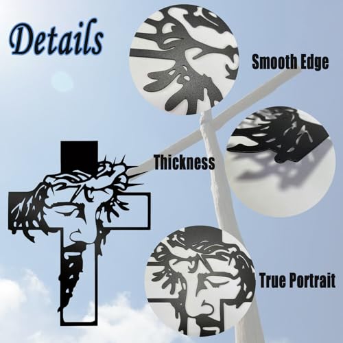 Black Jesus Wall Cross Decor Metal Crucifix Wall Hanging Wall Sculpture for Living Room Home Office Thankful Religious Gifts Grateful Blessed Christian Gifts for Women Special Mother's Day Gift Home Decor Entry Way(Size:12.59 * 9.84in)