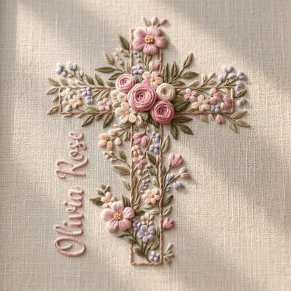 NAZENTI Custom Hand Embroidery Wooden Frame Sign Baptism Gift for Boy, Personalized Embroidered Floral Sign with Name - color: DS03