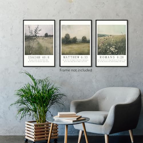 Christian Canvas Wall Art, Religious Scripture Poster, Set of 3 Bible Verses Wall Print, Biblical Woodland Landscape Picture, Modern Spiritual Painting for Prayer Room, Home 16x24in Unframed - color: Set 1-Unframed, size: 16L" x 24W"
