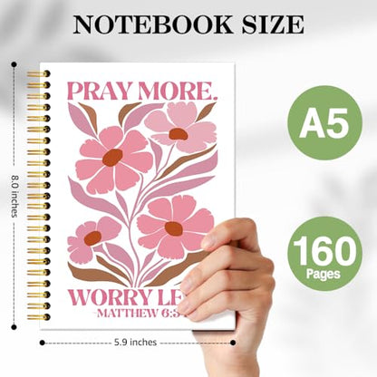 ERHACHAIJIA Pray More Worry Less Lined Spiral Notebook Gifts for Christian - color: White-pink