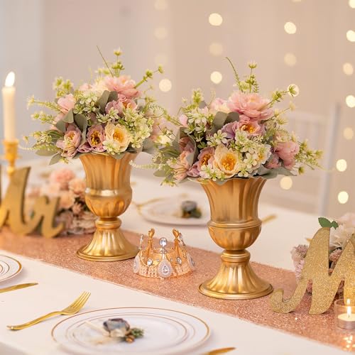 Sziqiqi Gold Metal Vase for Centerpiece, Table Flower Arrangements, 2Pcs - color: Gold, size: 9in-2pcs