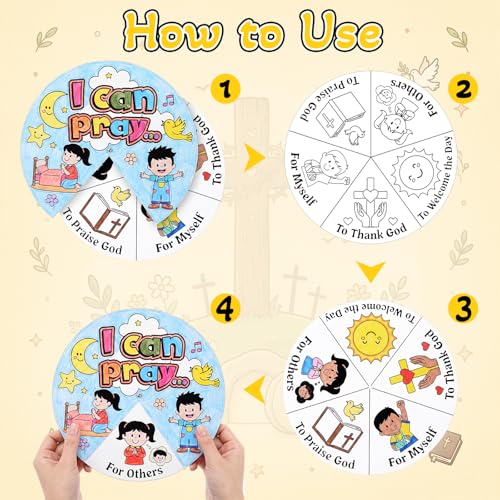 Glenmal 24 Pack 9" Color Your Own When Can I Pray Cardstock Wheels Craft Kits DIY Activity for Learning Creativity Make Your Own Prayer Jesus Coloring Wheel Cards Sunday School DIY Art Activities Gift - style: When Can I Pray