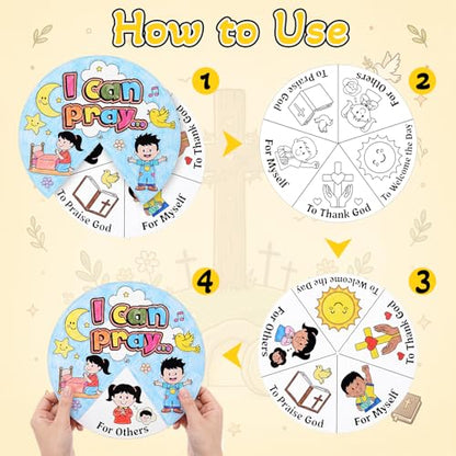 Glenmal 24 Pack 9" Color Your Own When Can I Pray Cardstock Wheels Craft Kits DIY Activity for Learning Creativity Make Your Own Prayer Jesus Coloring Wheel Cards Sunday School DIY Art Activities Gift - style: When Can I Pray
