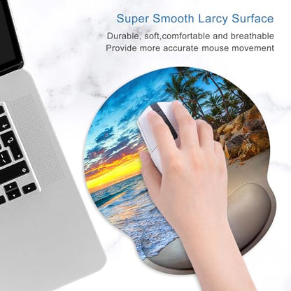 ITNRSIIET Ergonomic Mouse Pad with Wrist Support Wrist Rest Smooth Surface Non-Slip Rubber Base Comfortable Office Supplies Pain Relief, 9.8 x 9.1 inches, Beach - color: Beach