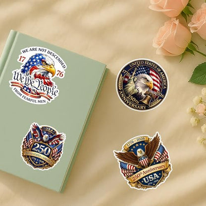 4 Pcs 250th Anniversary Stickers USA 250th - Patriotic Waterproof Vinyl - color: America 250 Stickers