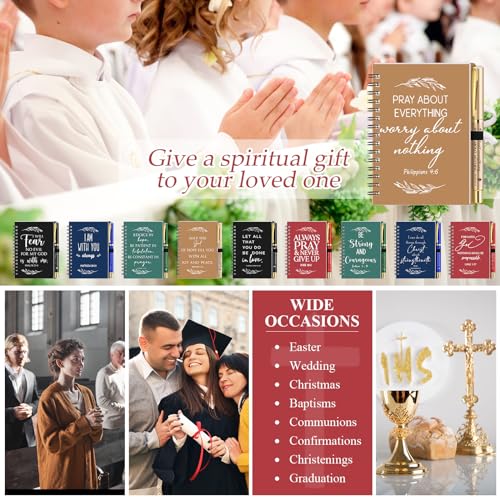 Kosiz 200 Pcs/100 Set Christian Gift Bulk Spiral Notebook and Pen, 5 Color - color: Multicolor