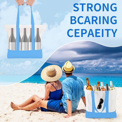 2-Pack Canvas Tote Bags and Makeup Bags, Cotton Zipper Bag, Sky Blue - color: Sky Blue/White