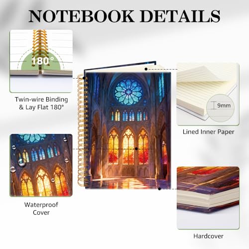 ERHACHAIJIA Church Stained Glass Lined Spiral Notebooks for Bible Notes - color: Orange-blue
