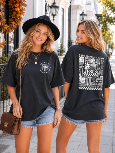 Jesus Oversized Shirts Women Christian Faith Tee Religious Bible Verse Tops - color: Dark Grey, size: Medium