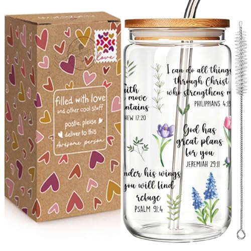 Mother Day Christian Gifts for Women, Bible Verses Glass Cups, Inspirational Religious Birthday Gifts, Baptism Confirmation Cup, Catholic Spiritual Gift for Sister Friends Coworkers